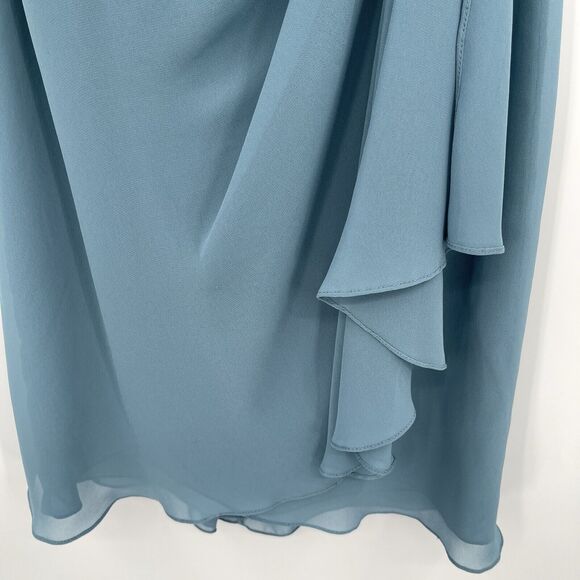 Jenny Yoo Womens Dress Size 0 Blue Chiffon Draped Strapless Sweetheart Neck Mini - Picture 3 of 9
